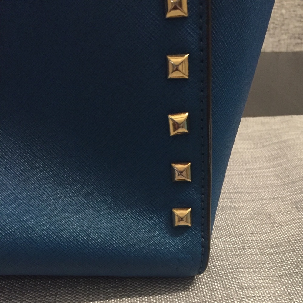 Michael Kors Teal Studded XL Crossbody Satchel
